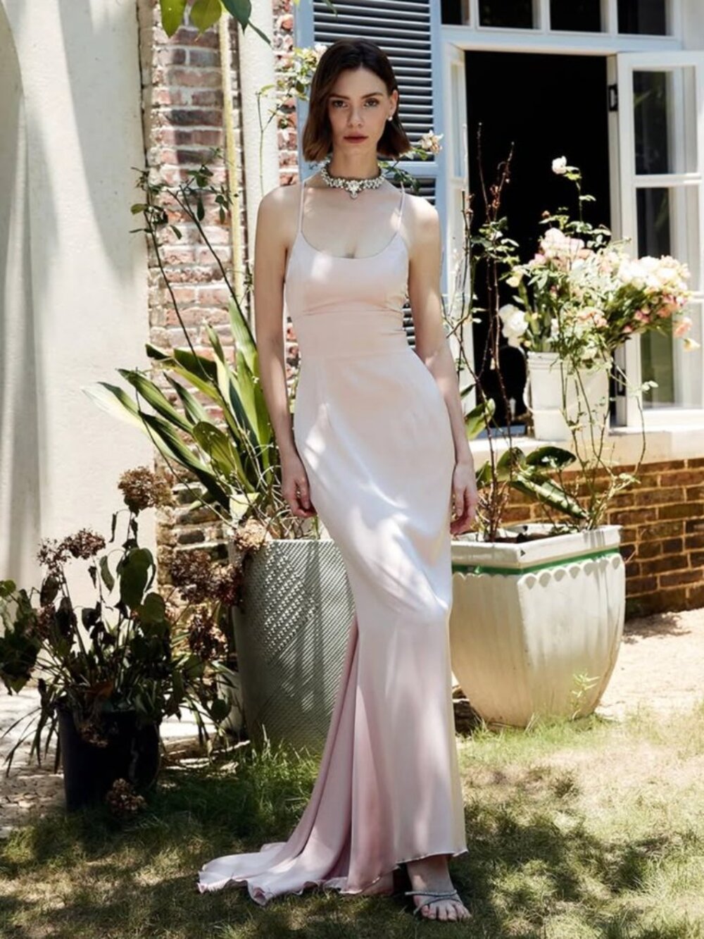 Commense Backless Lace-Up Satin Maxi Dress Pink Size L NWT